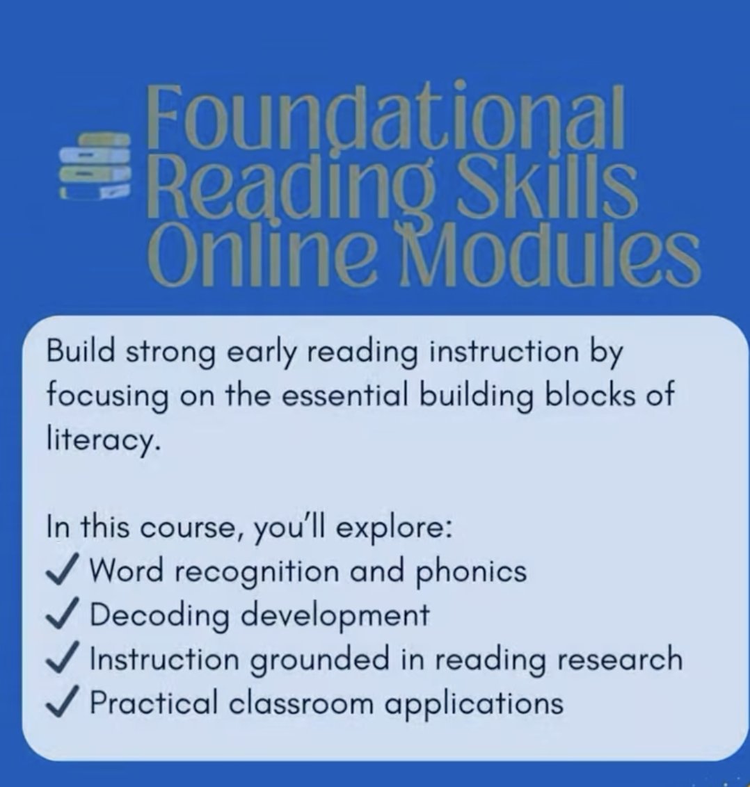 TCAdvancingLit's tweet image. Online, asynchronous courses available for continuing education! #microcredentials

#Foundational #Skills

advancingliteracy.tc.columbia.edu/asynchronous-c…

#Teachers #Online #Learning #Asynchronous #Education #science of #reading #learning #literacy #educators #schools #ProfessionalGrowth