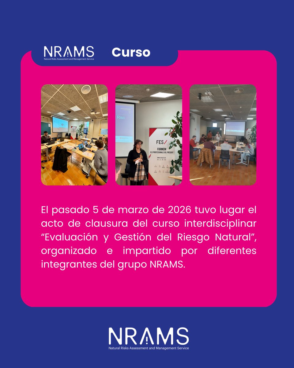 nrams_csic's tweet photo. 🎓 Finaliza el curso “Evaluación y Gestión del Riesgo Natural”, organizado por el grupo NRAMS.
Durante 10 sesiones celebradas en Olot el alumnado trabajó en herramientas para el análisis y la gestión del riesgo natural, desde modelización predictiva hasta comunicación del riesgo. https://t.co/dHaa78m3OJ