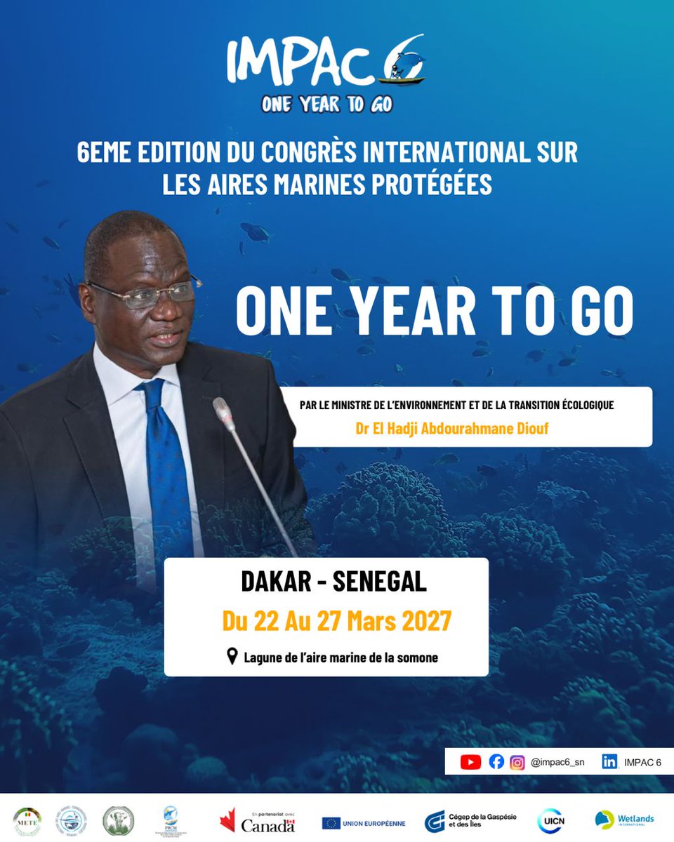 impac6_sn's tweet photo. ONE YEAR TO GO!...
Le coup d'envoi de la   6ème édition du Congrès International sur les Aires Marines Protégées – IMPAC 6 sera donné demain par le Ministre de l'environnement et de la transition écologique 
Dr El Hadj Abdourahmane Diouf a la lagune de l'aire marine de la somone https://t.co/L83DvhUA7c