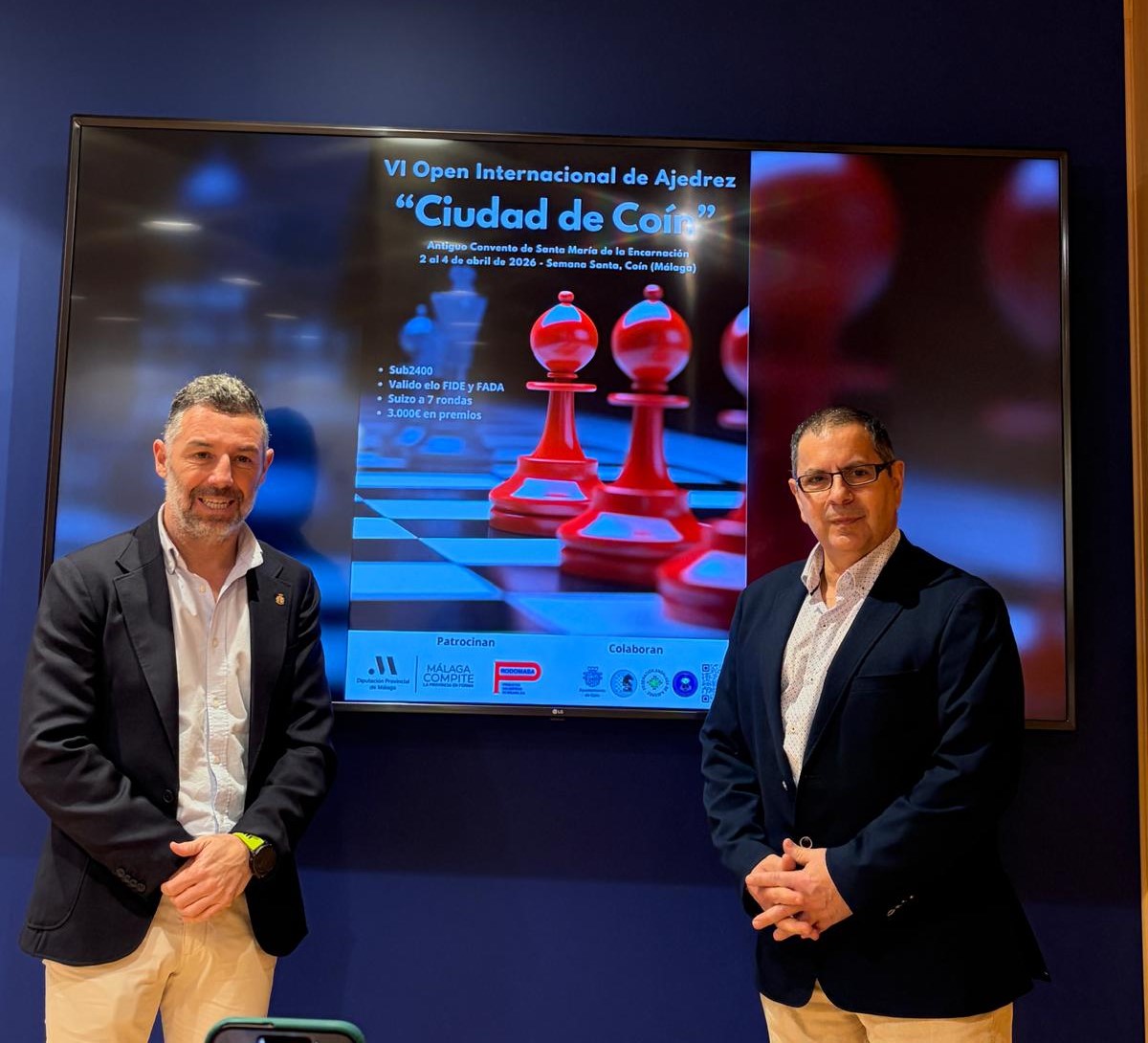 AjedrezCoin's tweet photo. VI Open Internacional de Ajedrez Ciudad de Coín
La Diputación de Málaga ha sido el escenario de la presentación de uno de los torneos más destacados de Málaga. El acto contó con la presencia del diputado de Deportes, Juan Rosas y del presi del Club Ajedrez Coín, Miguel Jiménez. https://t.co/sZ15WK7AgB