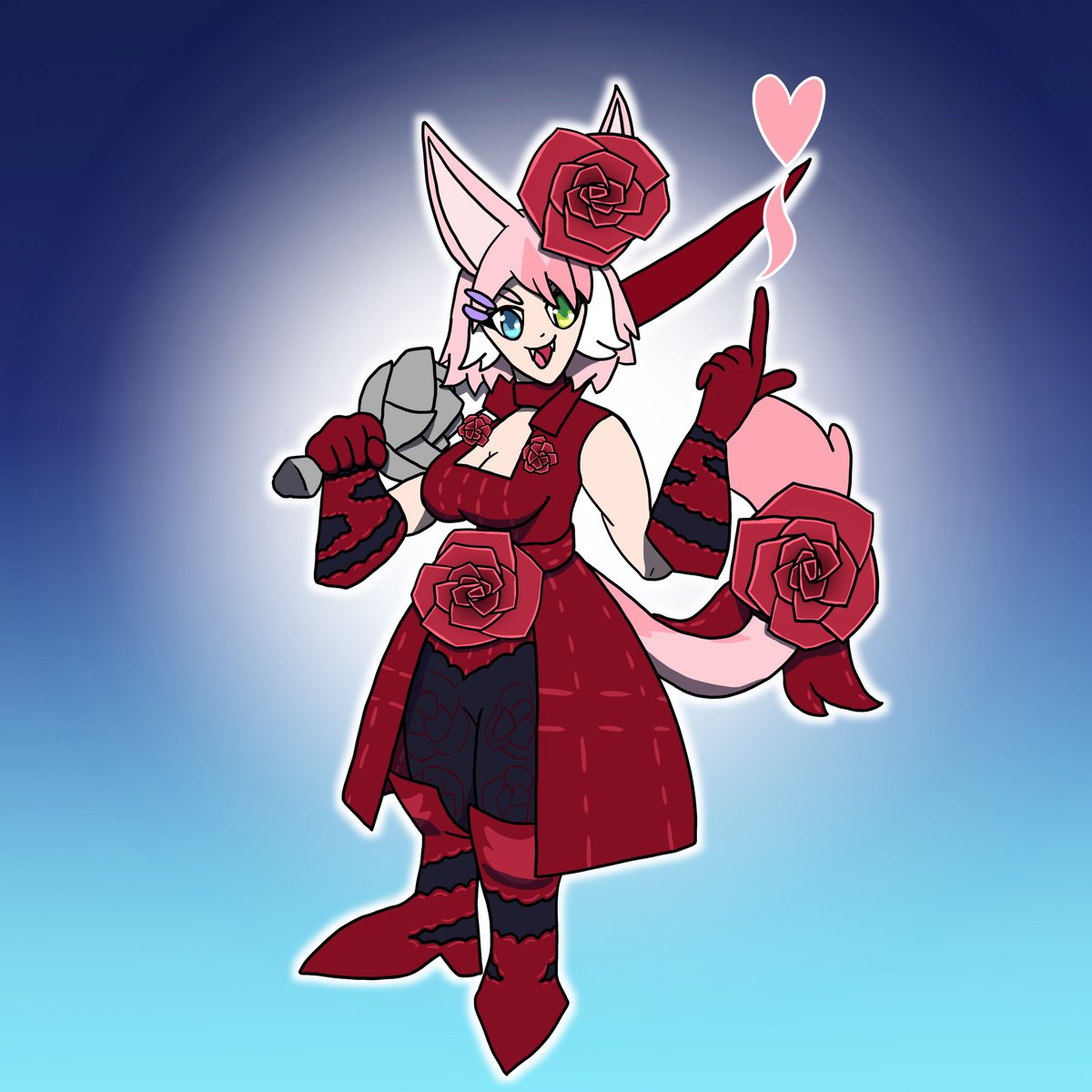 Fanart I drew of <a href="/PosieKitty/">Posie 🌸</a> as her favorite Bravely Default job: Red Mage