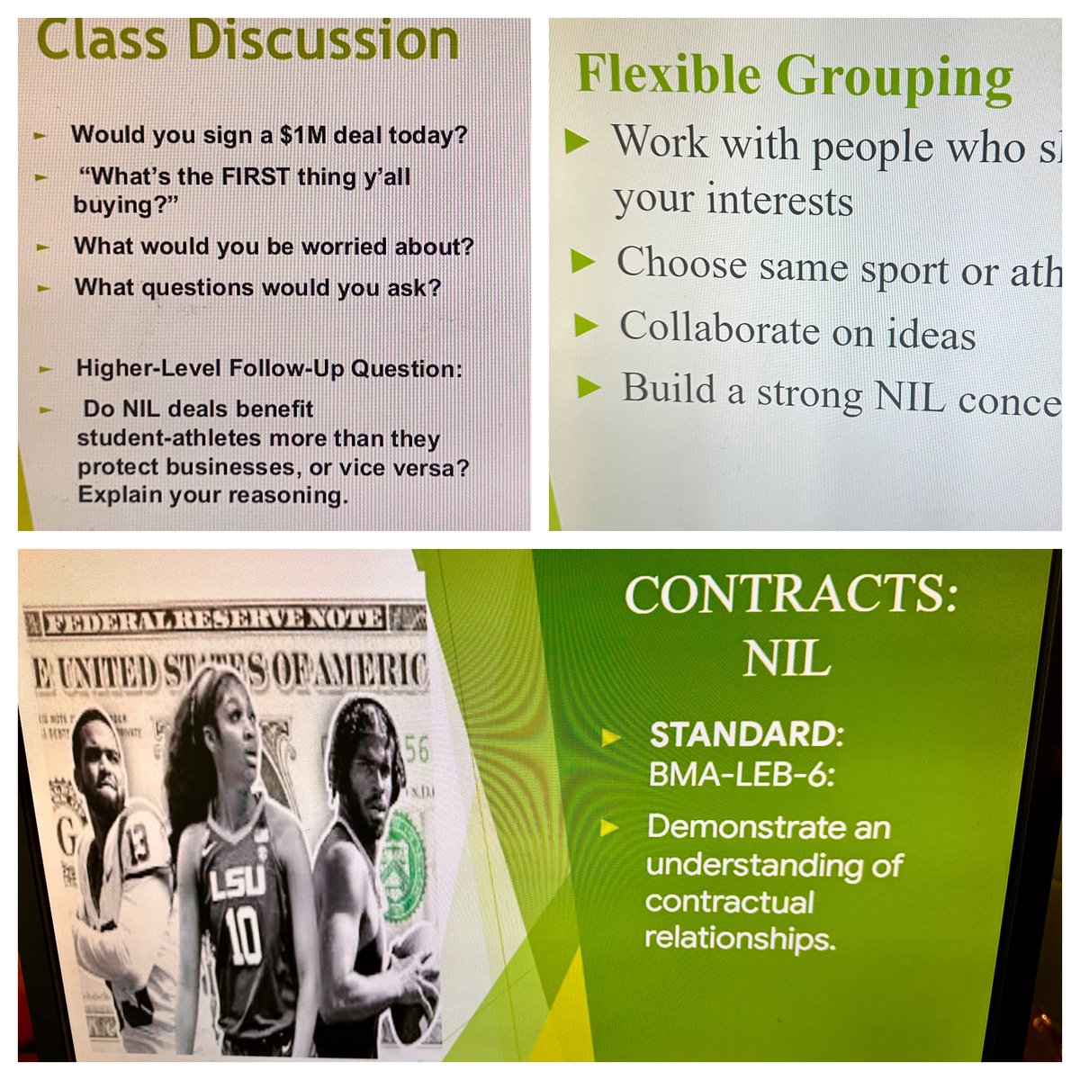 MsSummerTaylor's tweet photo. Taught contractual relationships through NIL and the engagement was unmatched. 💯 @SHS Legal Environment students used prior knowledge, led peer discussions, and explored topics tied to their interests. Real-world relevance makes all the difference. #CTAE 
@DrBEducates @DrJamesT https://t.co/yqtWbiSXW8