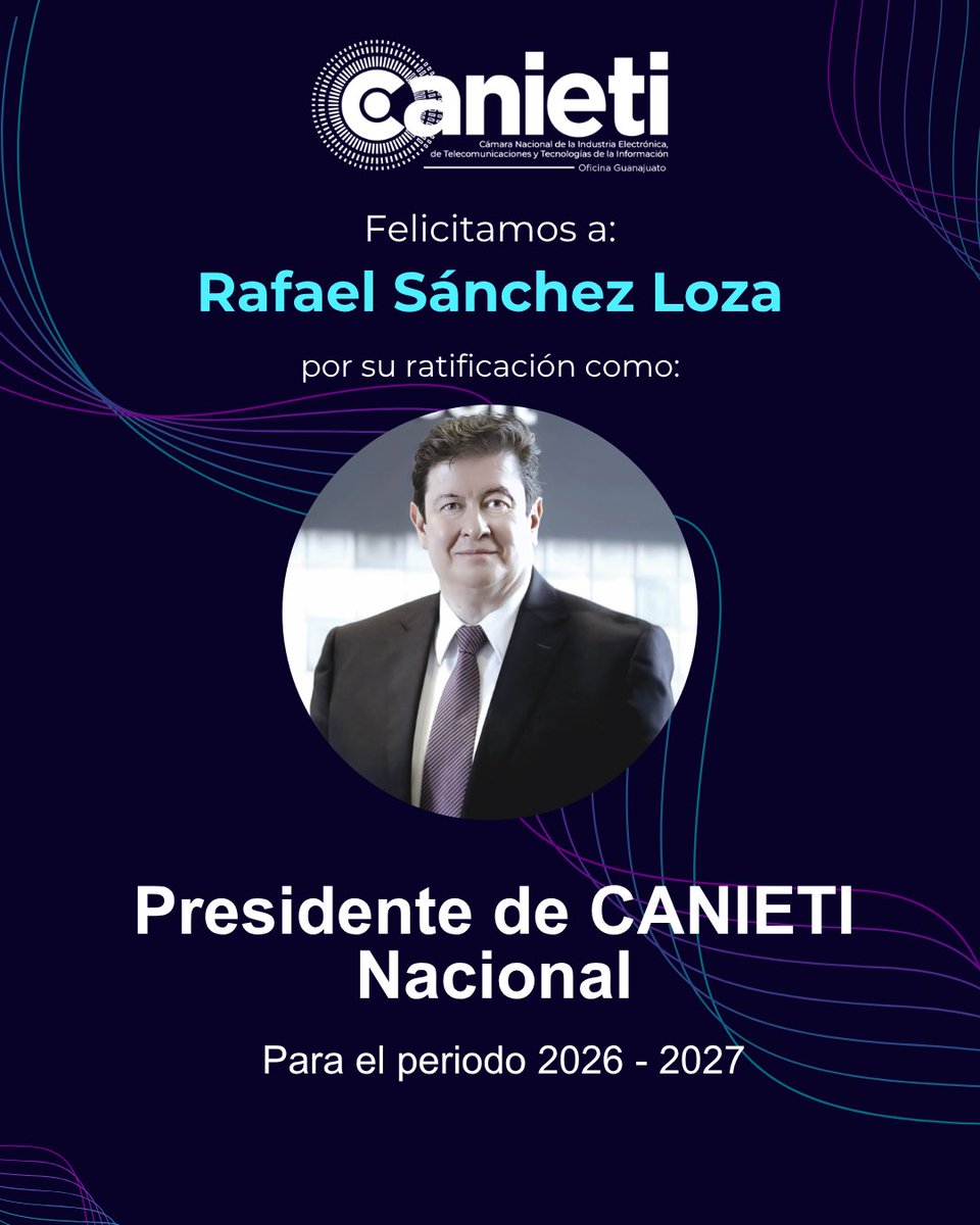 Extendemos una cordial felicitación a nuestro Presidente Nacional, Rafael Sánchez Loza, por su ratificación para el periodo 2026–2027.

¡Enhorabuena por este nuevo periodo y mucho éxito en los retos que vienen!

#CANIETI