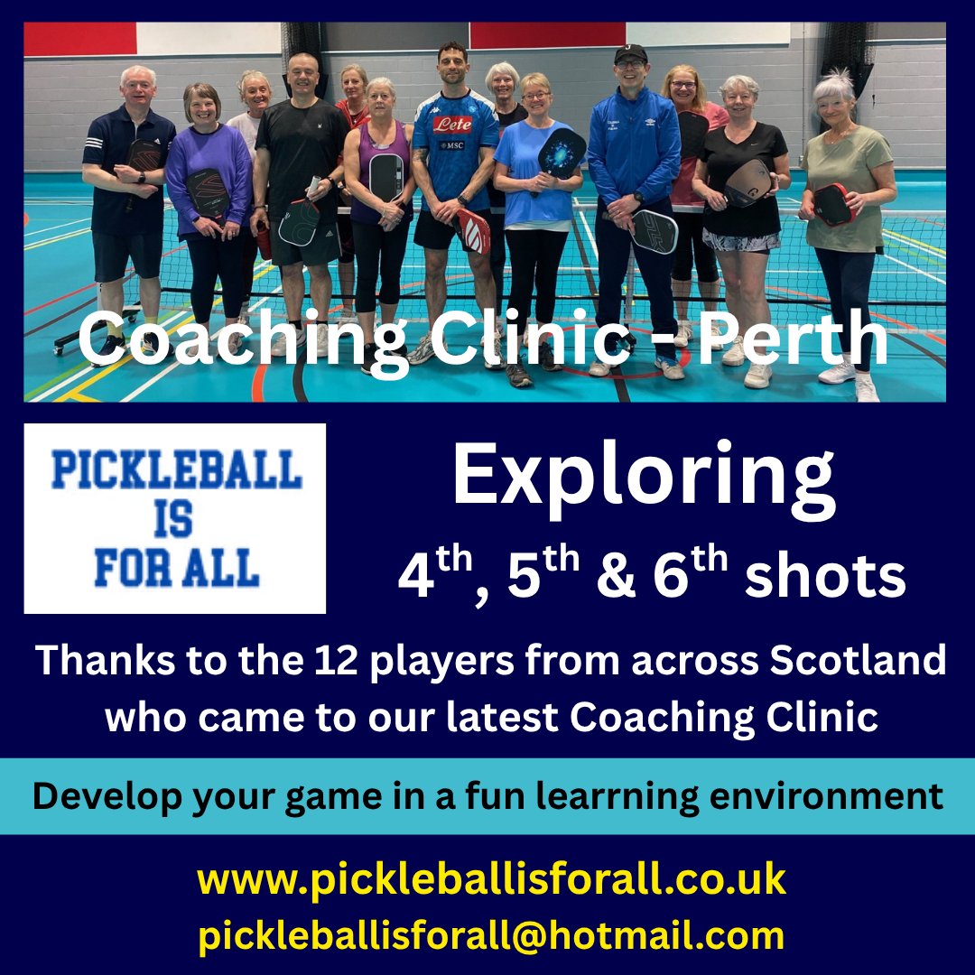 Pickleball_IFA's tweet photo. Great to work with 12 players who'd travelled to Perth on Saturday for a Coaching Clinic, run by coaches John Macrae &amp; Jenny Tattersall, which explored how a point can develop through the 4th, 5th &amp; 6th shots. 
@PickleballScot1  @PickleballEng  #pickleball #pickleballcoaching https://t.co/i97IvAm0ve