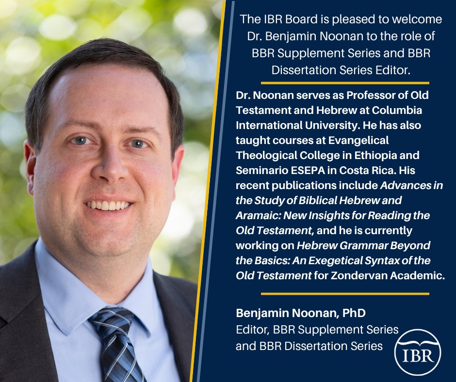 IBRBBR's tweet photo. Over the next few months, we will be introducing new board members who have started terms in the last year. 
 
 We begin by welcoming Dr. Benjamin Noonan! Dr. Noonan serves as the Editor of the BBR Supplement Series and the BBR Dissertation Series. https://t.co/bU8yu3Xoes