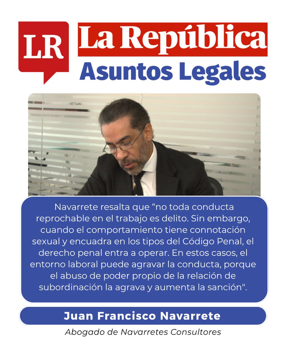 revistacensor's tweet photo. No toda conducta reprochable es delito… pero cuando hay connotación sexual y falta de consentimiento, el derecho penal entra en juego.

El acoso sexual en el trabajo no es un tema menor. Y mucho menos cuando hay abuso de poder.

 ¿Qué debes tener claro?
* El acoso sexual es un delito autónomo
* Puede escalar a conductas más graves si hay contacto físico
* En el entorno laboral, la sanción se agrava
* Puede haber consecuencias penales y laborales inmediatas

 No es solo un problema ético. Es un tema que puede terminar en prisión, despido e inhabilidades.

#DerechoPenal #AcosoLaboral #AcosoSexual #Abogados #Legal #Colombia #FirmaDeAbogados #NavarreteConsultores
