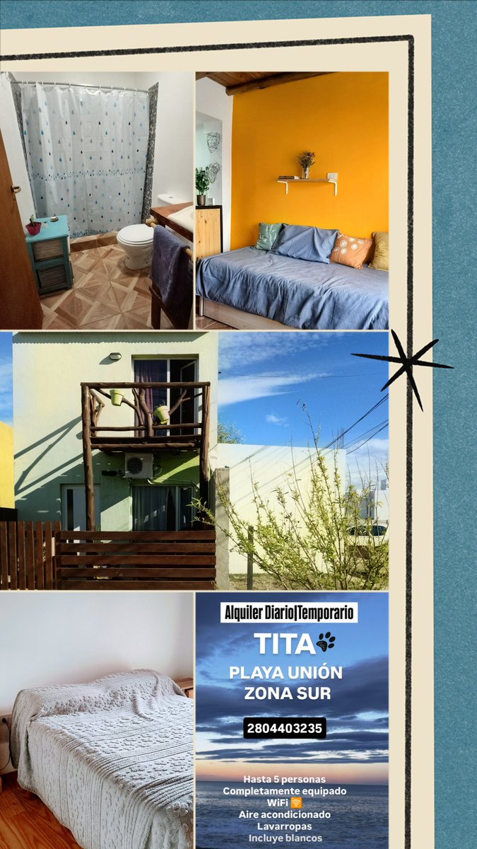 CastiloMarion's tweet photo. 🌊ALQUILER DIARIO/TEMPORARIO ~TiTa~
Departamento en Playa Unión 

•Hasta 4/5 personas 
•Completamente equipado 
•ZonaSur - A dos cuadras del mar
•Incluye blancos
• Wifi 
•Se aceptan mascotas 🐾❣️ 

Contacto →2804403235 https://t.co/etrKh41ezt