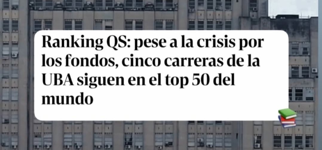 #OrgulloUBA

Tenemos una universidad tan, pero tan buena, que incluso frente al cruel e ilegal desfinanciamiento de Milei sigue entre las mejores del mundo.

La UBA no es grande por casualidad: es enorme por su gente. 🧡