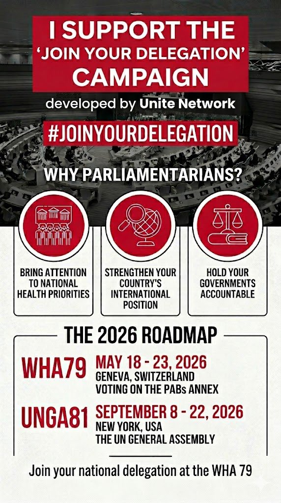 RonnieReagan24's tweet photo. 🚨As a young advocate, I strongly support @UNITE_MPNetwork #JoinYourDelegation campaign calling for the inclusion of Parliamentarians in global health delegations
MPs bring attention to national health priorities, strengthen international policy, and hold governments accountable https://t.co/MWkP3z1AGP