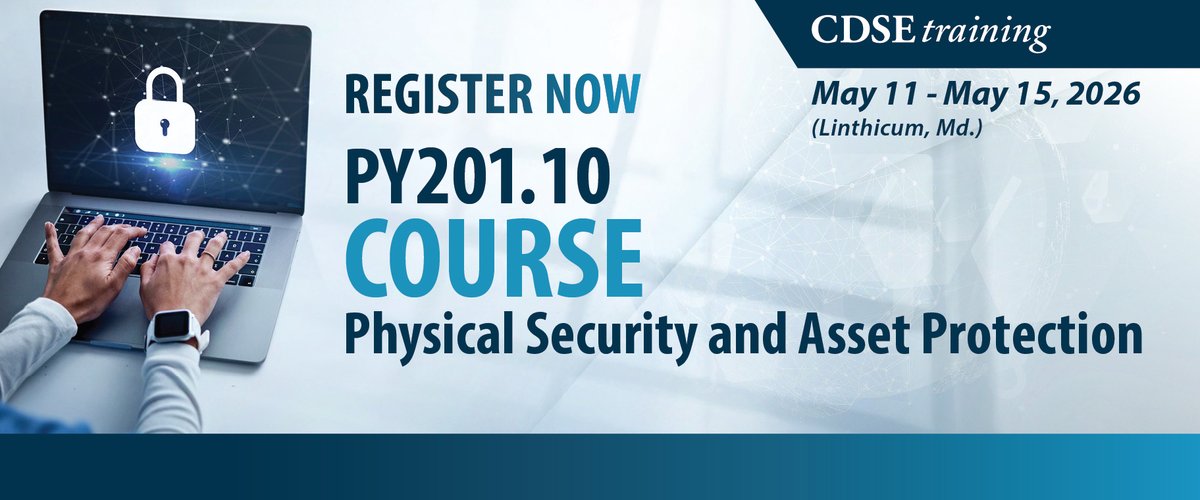 TheCDSE's tweet image. Protecting assets is a critical mission. #CDSE’s Physical Security &amp;amp; Asset Protection course teaches risk management, problem-solving &amp;amp; cost-effective best practices to protect personnel and property.

Register today: cdse.edu/Training/Instr…

#PhysicalSecurity #SecurityTraining