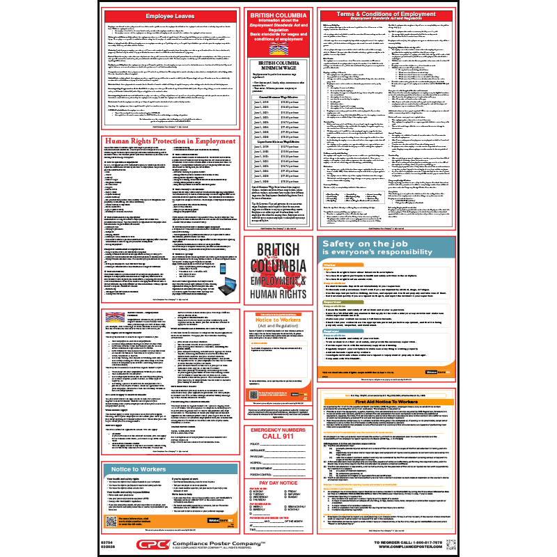AllOnOnePoster's tweet photo. Mandatory updates to British Columbia, Canada 2026 All-On-One labor law posters: New Serious Personal Illness or Injury Leave, Minimum Wage Increase, and Updated Notice to Workers https://t.co/dg513iunuh