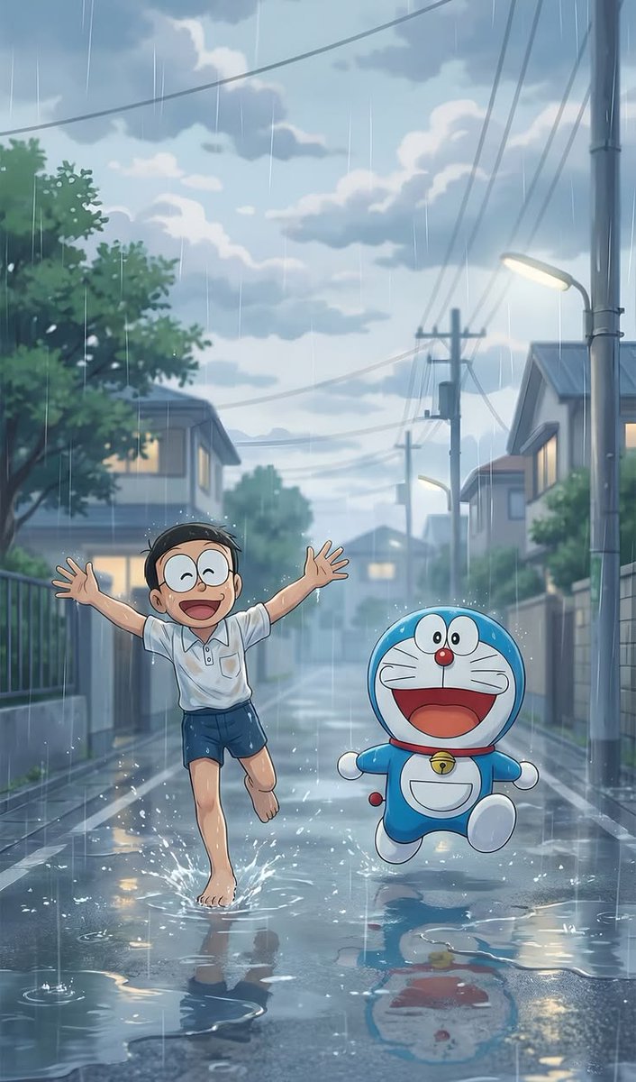 DoraemonWalls's tweet photo. Doraemon &amp; Nobita in the Rain ☔ https://t.co/4tPKbqWYby