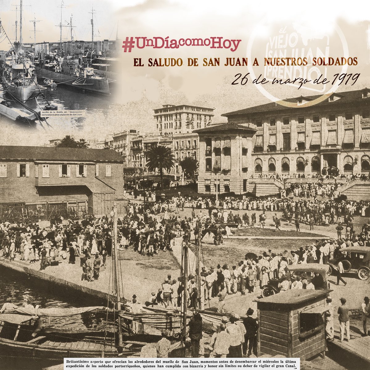 El despliegue de nuestras tropas en el muelle de San Juan #undíacomohoy 26 de marzo de 1919: de regreso al Campamento Las Casas.

"Brillantísimo aspecto que ofrecían los alrededores del muelle de San Juan, momentos antes de desembarcar el miércoles la última expedición de los...
