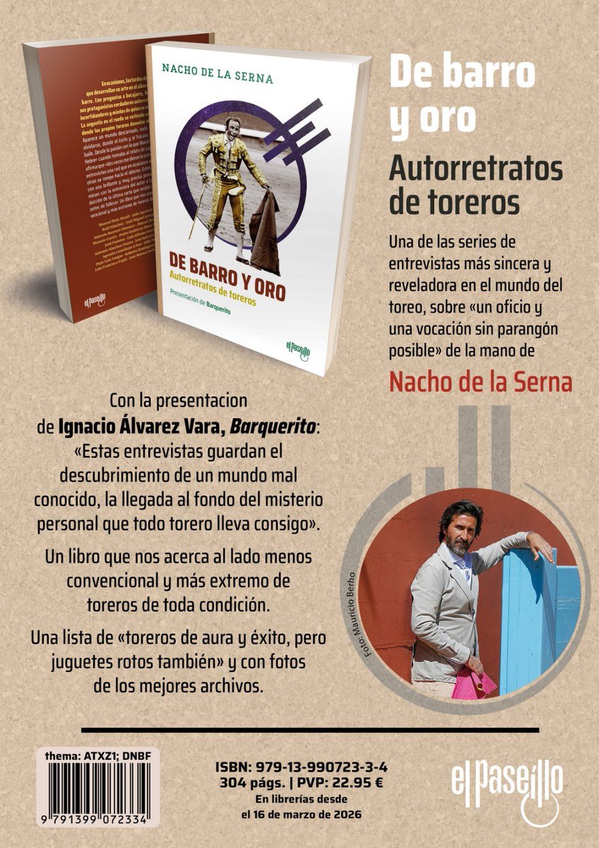 fraile_l's tweet photo. “De barro y oro”. 26 historias de toreros que despojan al mito de su máscara para mostrar al hombre. 
📕 Nacho de la Serna https://t.co/XNiWsFV6FD