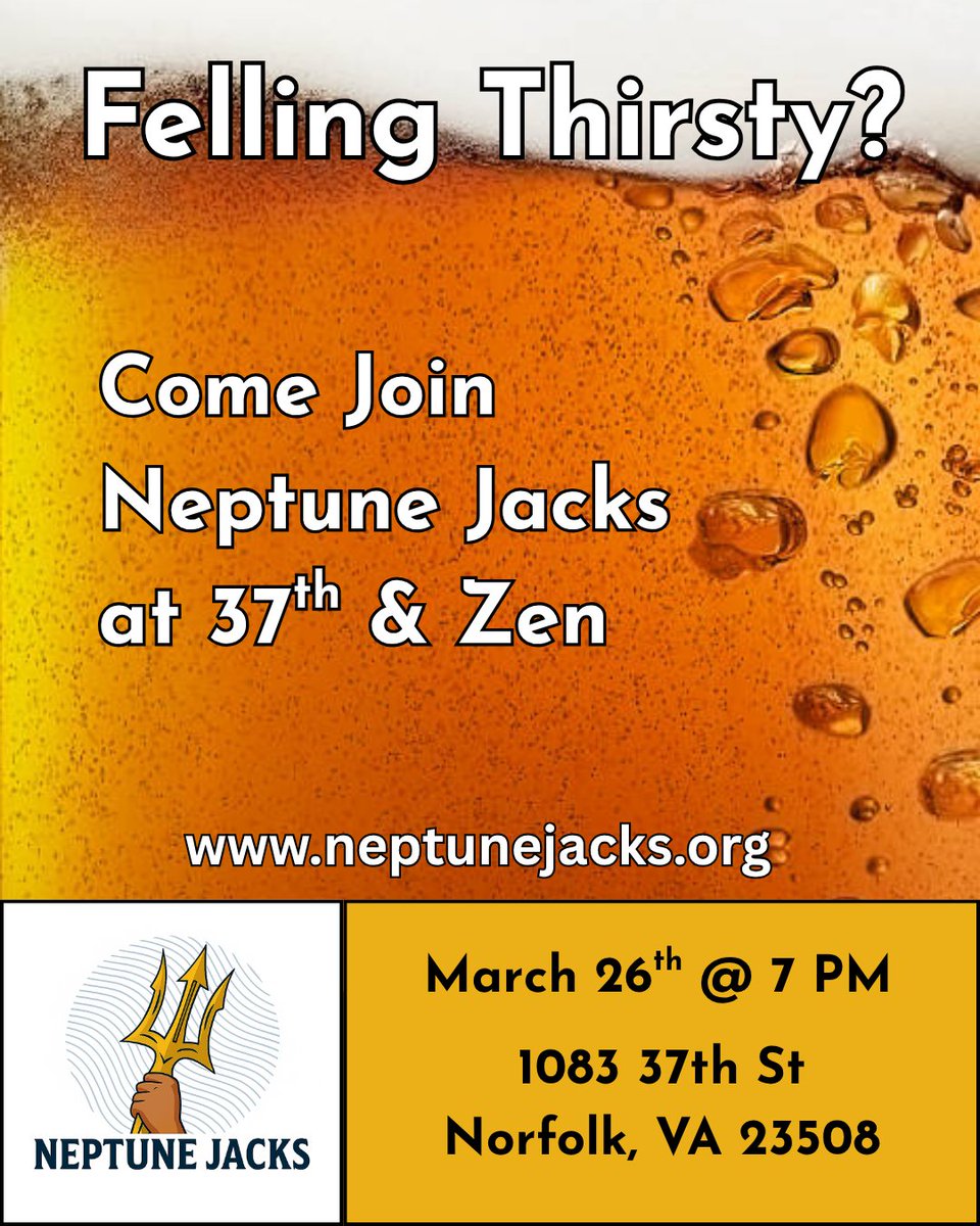 NeptuneJacks757's tweet photo. Join us tomorrow, Thursday 03/26 if you're new or a regular come hangout for some good company 🔱💦
#neptunejacks https://t.co/MsuQIzIC3z