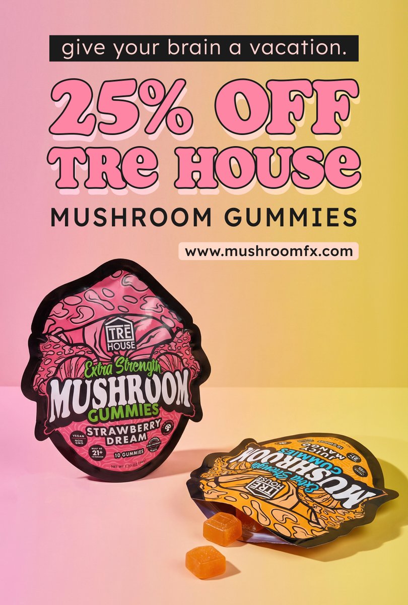 RealMushroomFX's tweet photo. Give your brain a vacation. 25% Off Tre House Mushroom Gummies, hurry, claim this deal before the sale ends. Shop now 👉 https://t.co/HUu6hPH1ci https://t.co/Kv3BmcIkcx