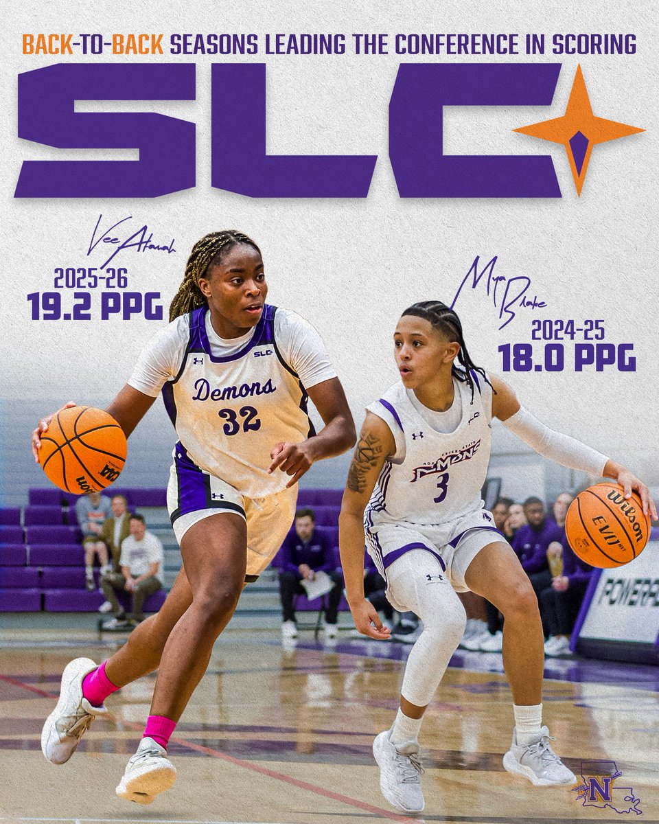 NSUDemonsWBB's tweet photo. Buckets live in Natchitoches 😈
First time the Demons have had the league’s leading scorer in B2B seasons 😤
#ForkEm x #ProcessOverProduct https://t.co/Cn9lpgewQC
