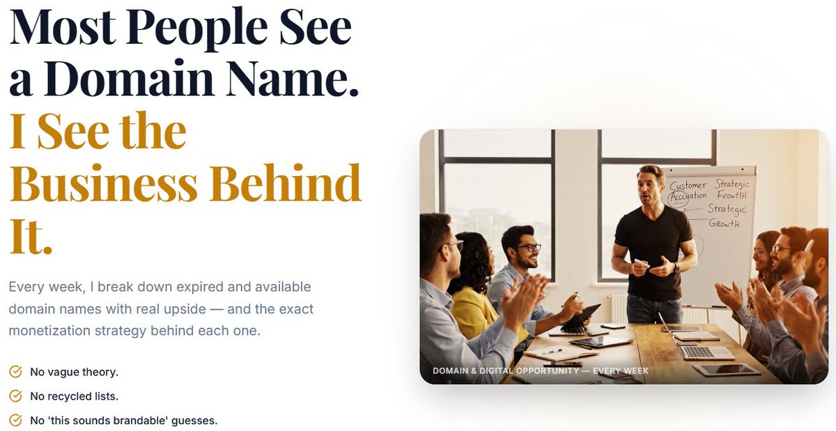 AndrewHazen's tweet photo. There are people making money with domain names every day.

Not because they’re lucky.
Because they know what to look for.
Join the free Domain Success newsletter and get the edge.

👉 https://t.co/daxdoyybFT https://t.co/tBSPRo1MnL