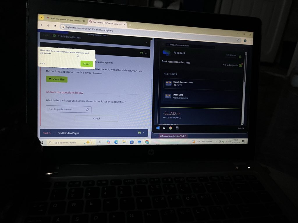 msbigtime_'s tweet photo. Lowkey… this thing is not easy 😭

But yeah , Offensive Security room done. I’m learning, and struggling.
I’ll keep posting till this turns into something real. Relatable? https://t.co/4diV5t68ew