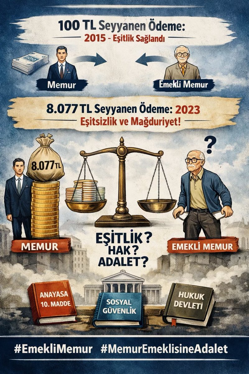 EmreMustafa_'s tweet photo. @Memur_Emekli33 @mehmet541964 @RTErdogan 2015 yılında çalışan Memura verilen 100 TL Seyyanen İlave Ödeme Anayasa ve Kanunlar gereği otomatik olarak #EmekliMemur a yansıtıldı‼️

2023 yılında verilen 8.077 TL Seyyanen İlave Ödeme Hukuksuzca Memur Emeklisinden kaçırıldı‼️

34 aydır iade edilmiyor‼️
#MemurEmeklisineAdalet⁉️ https://t.co/kxjt6LJmqt