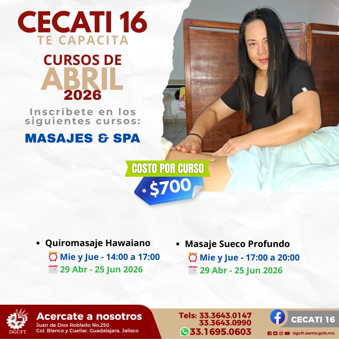 Cecati16's tweet photo. ¡Abril! En CECATI 16, tenemos para ti una gran variedad de cursos de capacitación.
Visítanos en: Juan de Dios Robledo No. 250 Col. Blanco y Cuéllar, Guadalajara, Jalisco.
Informes:
33 3643 0147-33 3643 0990 WhatsApp: 33 1695 0603
#CECATI16 #CapacitaciónParaElTrabajo #Aprende https://t.co/EsNvm3KN50