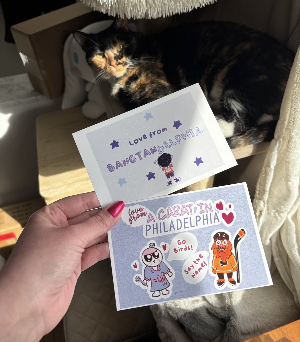 testing out postcards for <a href="/butteredshop/">Buttered Toast</a> and my first set are these armycarat postcards i designed for a local philly event (bonus cat)
