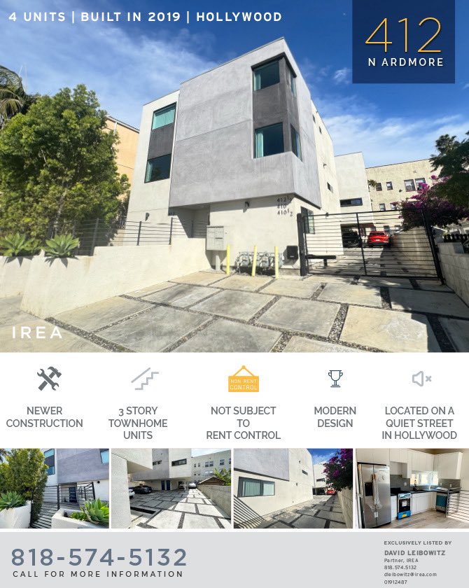 IREA_CRE's tweet photo. Now Available: 412 Ardmore — Newer-Construction Built in 2019 | 4 Units in Prime Hollywood Rental Pocket 

This asset features two standalone duplex structures with spacious 2-, 3-, and 4-bedroom townhome-style units, totaling ~5,320 SF. https://t.co/1x7tDUEEiB