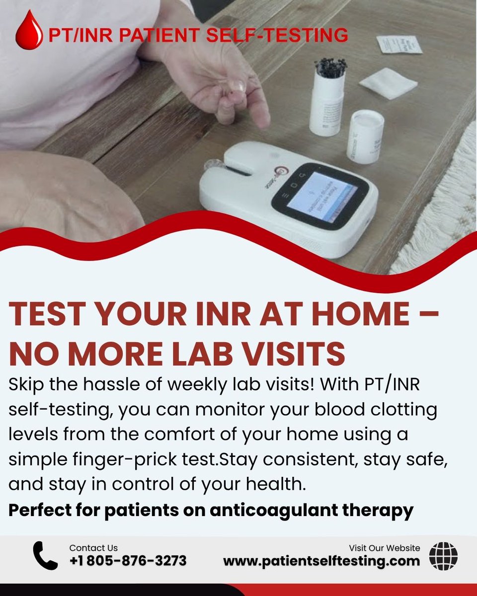 patient_self_t's tweet image. Say goodbye to lab visits!
🏠 Test your INR at home in minutes
With simple finger-prick testing, you can stay safe, consistent &amp;amp; in control of your health—without stepping out.

#HomeTesting #INRMonitor #HealthAtHome #MedicalCare #PatientSafety #HealthcareSimplified #BloodTest