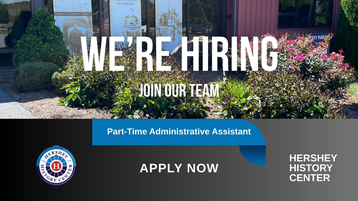 hersheyhistory's tweet image. Hershey History Center is currently accepting applications for the position of Part-Time Administrative Assistant/Rentals Lead. View the job description at the link. tinyurl.com/5n6jd28e
#jobopportunity #employmentopportunity #joinourteam