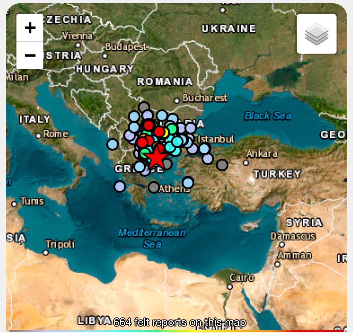 TuiteroSismico's tweet photo. Fuerte Sismo 5.6 en el Mar Egeo entre Grecia y Turquía cerca del Mediterraneo
Percibido en varios países europeos
#earthquake #agean #Egeo #MertHakanaÖzgürlük https://t.co/TbAJnWpOya