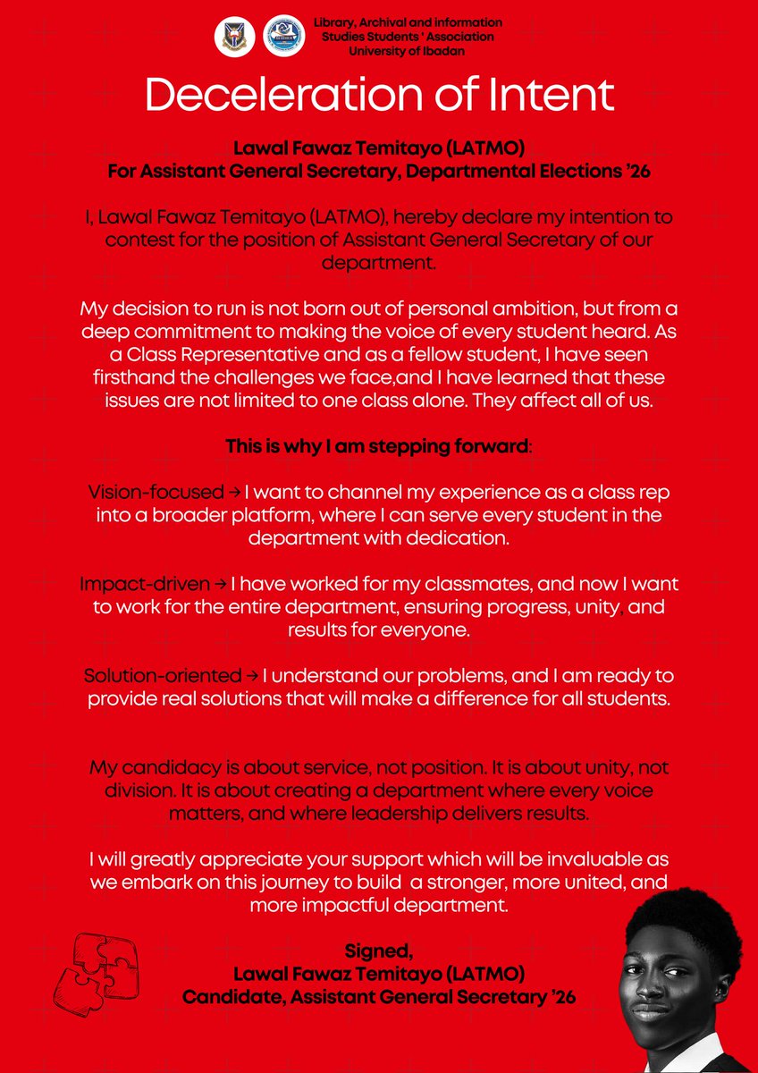kunle_bro's tweet photo. A flyer design I did for my younger brother who was running for a post in his department. I wanted something different but captivating so I went with a bold colour and a monochrome image.
Ps:( He won the election). https://t.co/ebUXaHgyOQ