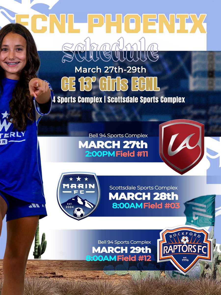 ClassicsEliteSA's tweet photo. Phoenix bound! ⚽️
Our CE ECNL 13G is headed to the ECNL PHX National Event this weekend for three big matchups.
📲 Swipe for the full schedule
Let’s go CE! 💪
📍 Phoenix, AZ
📅 Mar 27–29
🔵⚫️
#theCEway #ECNLPHX #ClassicsElite https://t.co/aBO6bAblPm