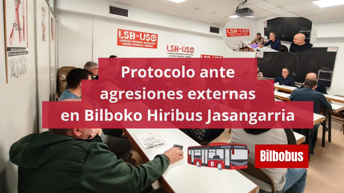 LSB_USOEuskadi's tweet photo. 📃Protocolo ante agresiones externas en Bilboko Hiribus Jasangarria (#Bilbobus)🚌 🅱️
🗣️LSB-#USO junto con el comité hemos logrado un marco integral de protección. 🤨Este acuerdo no es una solución definitiva, pero sí un avance necesario
⤵️#StopAgresiones https://t.co/vyhAAZqYxo https://t.co/irtmXddB3y