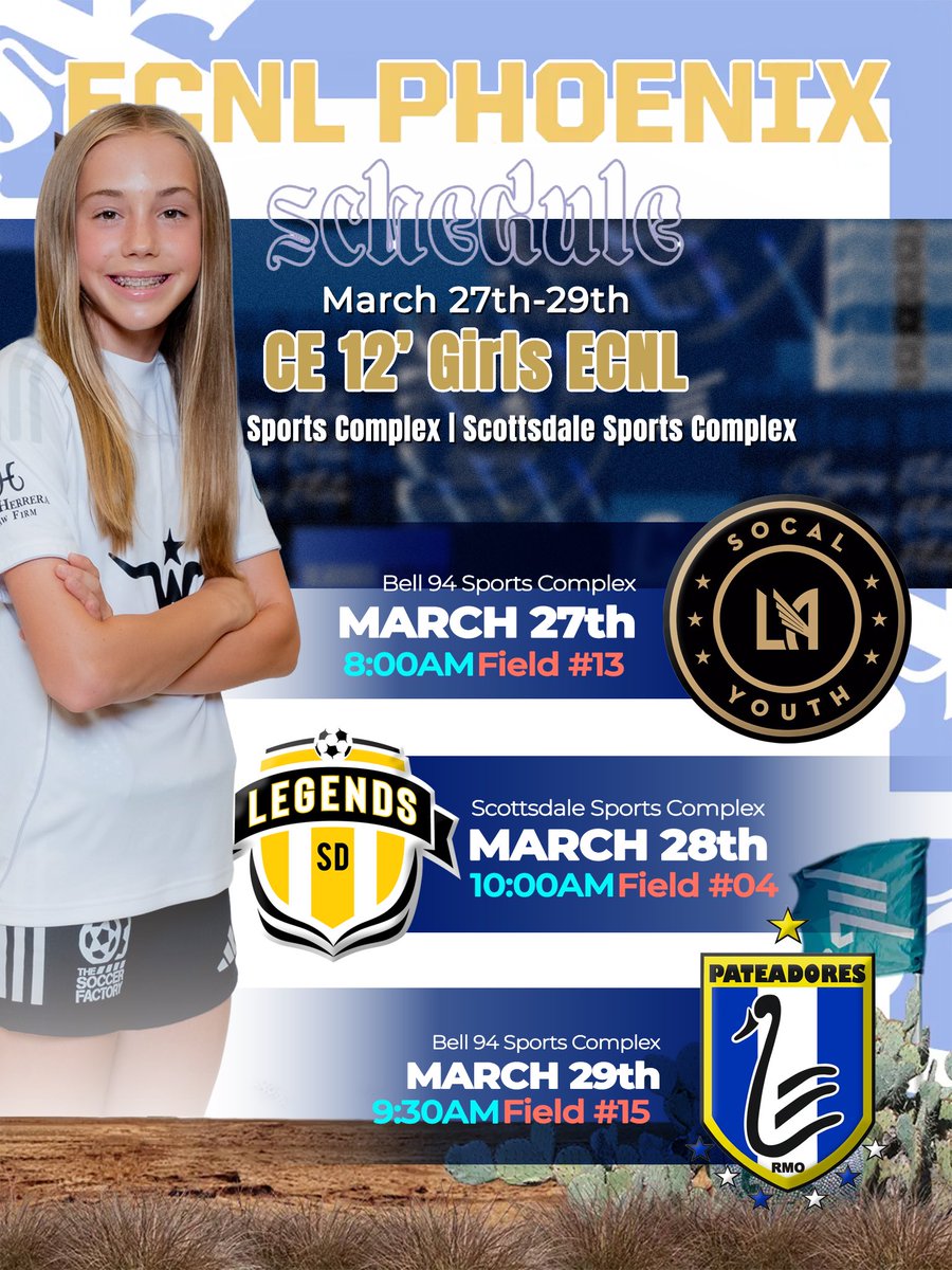 ClassicsEliteSA's tweet photo. PHX bound! ⚽️
This weekend, our CE ECNL 12G heads to the ECNL PHX National Event to compete against clubs from across the region!
📲 Swipe to view the full match schedule
Let’s go CE! 💪
📍 Phoenix , AZ
📅 Mar 27-29
🔵⚫️
#theCEway #ECNLPHX #ClassicsElite https://t.co/x1ttMWjdd6