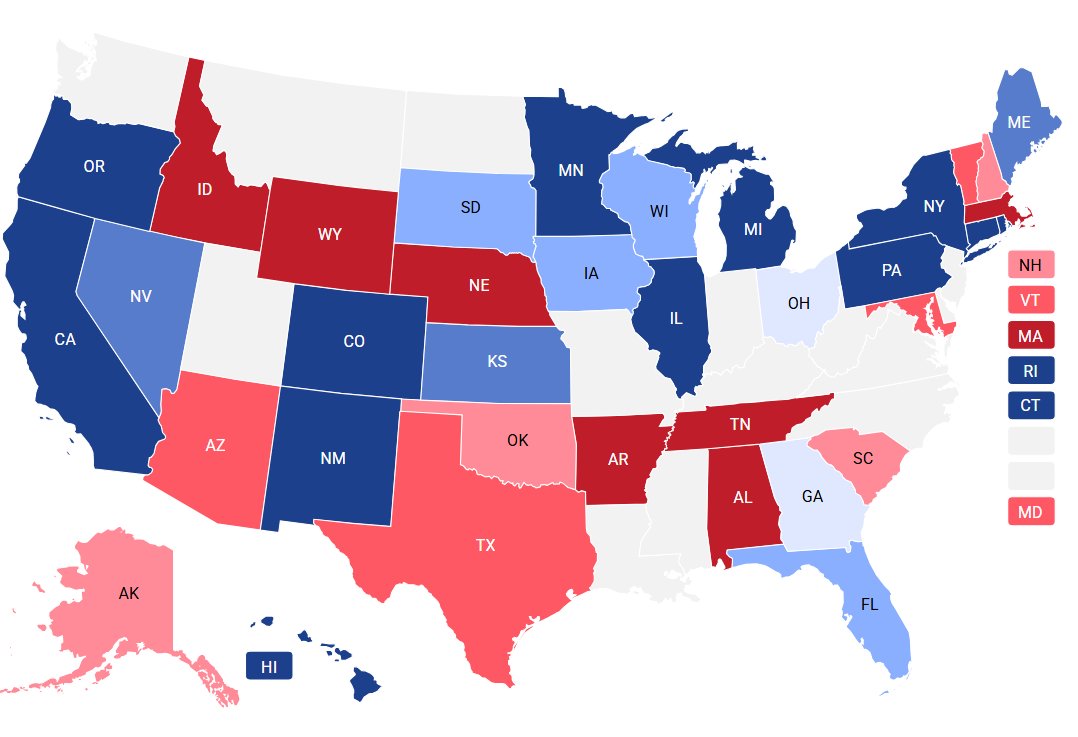 elections_w_etn's tweet photo. Democratic dream scenario for governors, 2018 (furthest realistic scenario)
Yes, also with counties (obviously)

#electiontwt #althist #electionalthist #electiontwitter https://t.co/gZ4I0d4HrQ