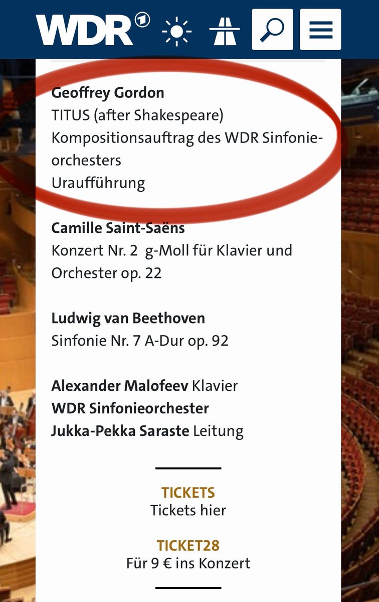 TITUS world premiere Friday 27 March, with Jukka-Pekka Saraste and the WDR Symphony Orchestra Köln….