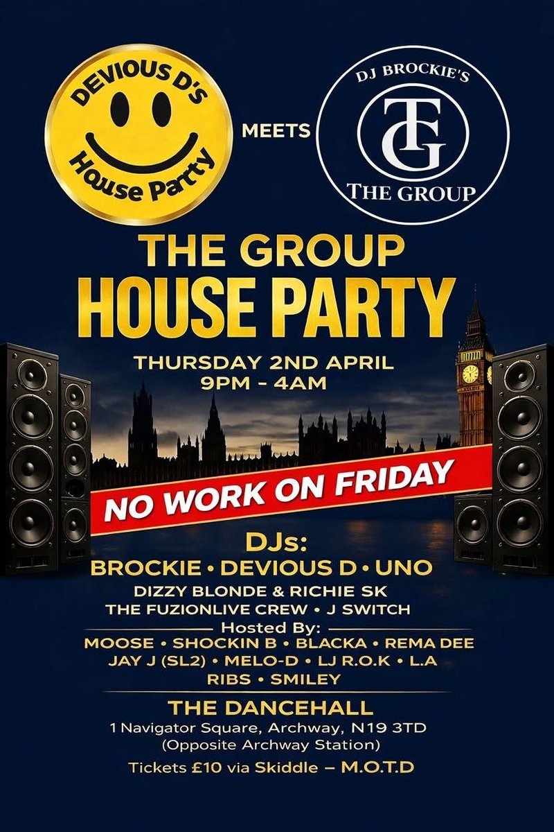 jswitchuk's tweet photo. Catch @jswitchuk supporting the Dj Brockie’s group! at THE GROUP HOUSE PARTY down at the dance hall
1 navigator square, archway London 
on the 2nd April! Check the lineup ppl
See you there! 👀🎧🔉💯🔥 #DJBG https://t.co/Ee65y2cmpt