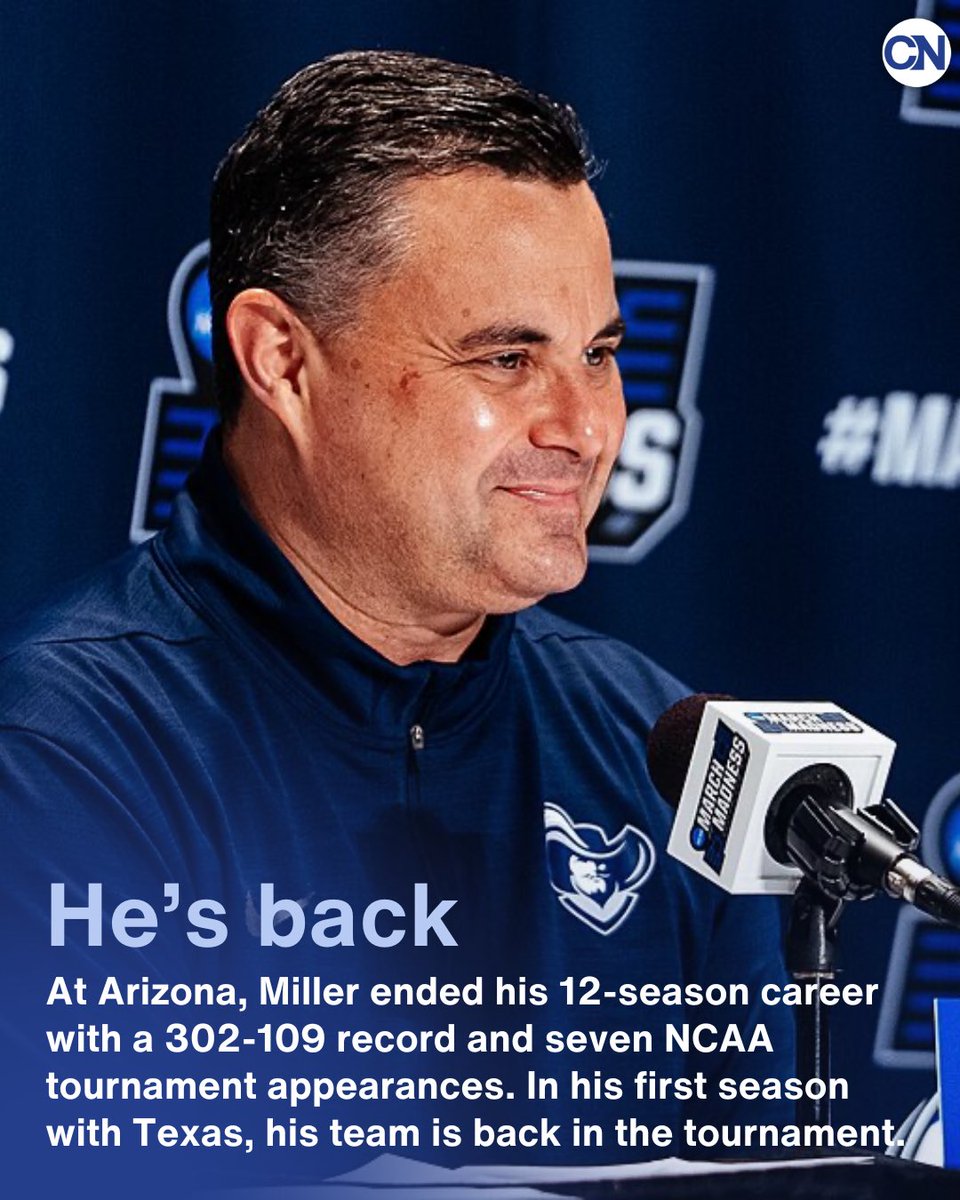 LumbatisAva's tweet photo. Former University of Arizona head coach Sean Miller is now with Texas. He spent 12 seasons with the Wildcats ending with a 302-109 record and seven NCAA Tournament appearances. Now, in his first season with the Longhorns his team is back in the NCAA Tournament. https://t.co/BNRTkT4YPV