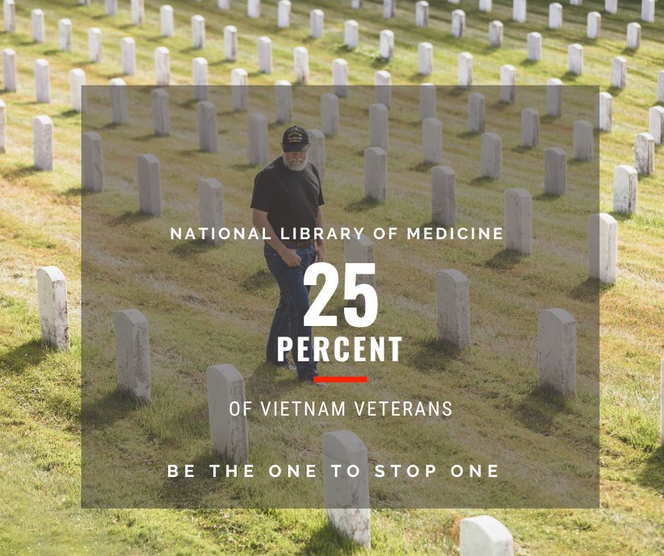 StopOne_suicide's tweet photo. Almost 25% of those who served during #vietnam have required some form of #mentalhealth care for the delayed effects of combat exposure

Visit the website and watch a training. YOU can be the one to #StopOne

#mentalhealth #SuicidePrevention #herefortexas #BeThere #suicidesafer https://t.co/lss7mQdGhM