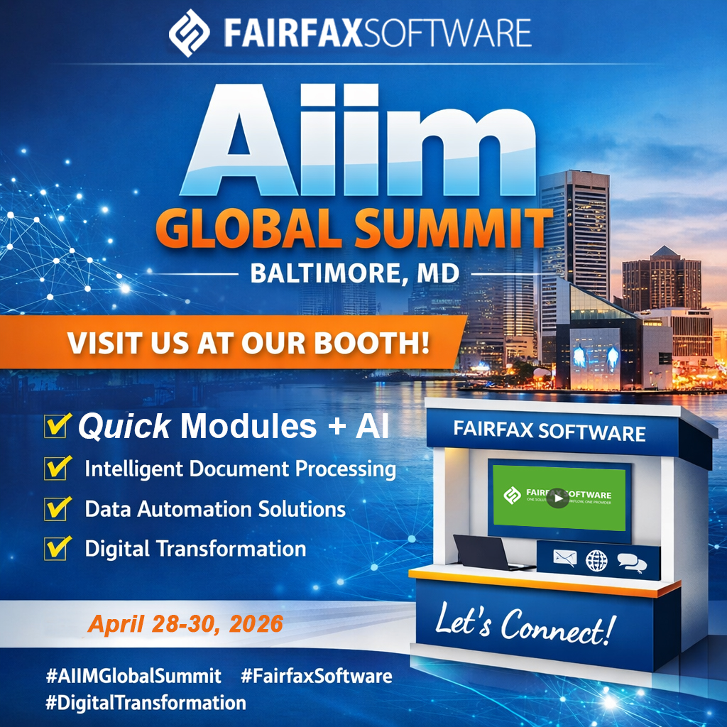FairfaxSoftware's tweet photo. We’re heading to Baltimore! ✈️
Exhibiting at the AIIM Global Summit, showcasing how Quick Modules + AI helps organizations:
✔ Automate document-heavy workflows
✔ Unlock unstructured data insights
✔ Modernize operations
#AIIM #Automation #Fintech #GovTech #Innovation https://t.co/zhlakR8NDv