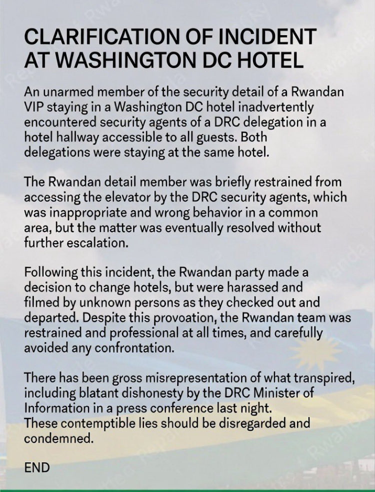 ClaudineUmubye1's tweet image. This “#clarification” raises more #questions than it #answers.

If this was truly an #innocent encounter, why were individuals seen #hiding their #faces with #hoodies and #sunglasses inside a hotel? That is not standard behavior for #professional #security #personnel.

Why did