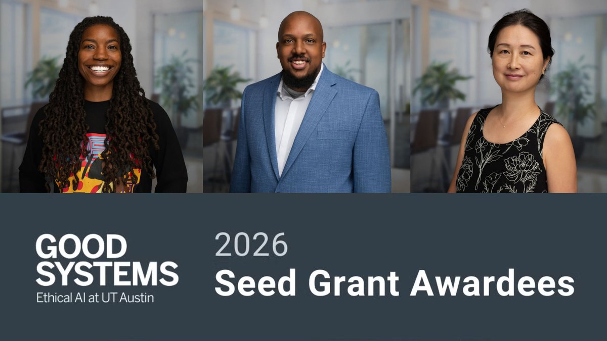 UTiSchool's tweet photo. 🎉 Congratulations iSchool professors Angela D. R. Smith, Earl Huff Jr. and Ying Ding for receiving 2026 Good Systems Seed Grants! 🎉

Read more about these outstanding faculty and their projects here: https://t.co/vUr5Ck2oWv https://t.co/2BNZRaBxPc