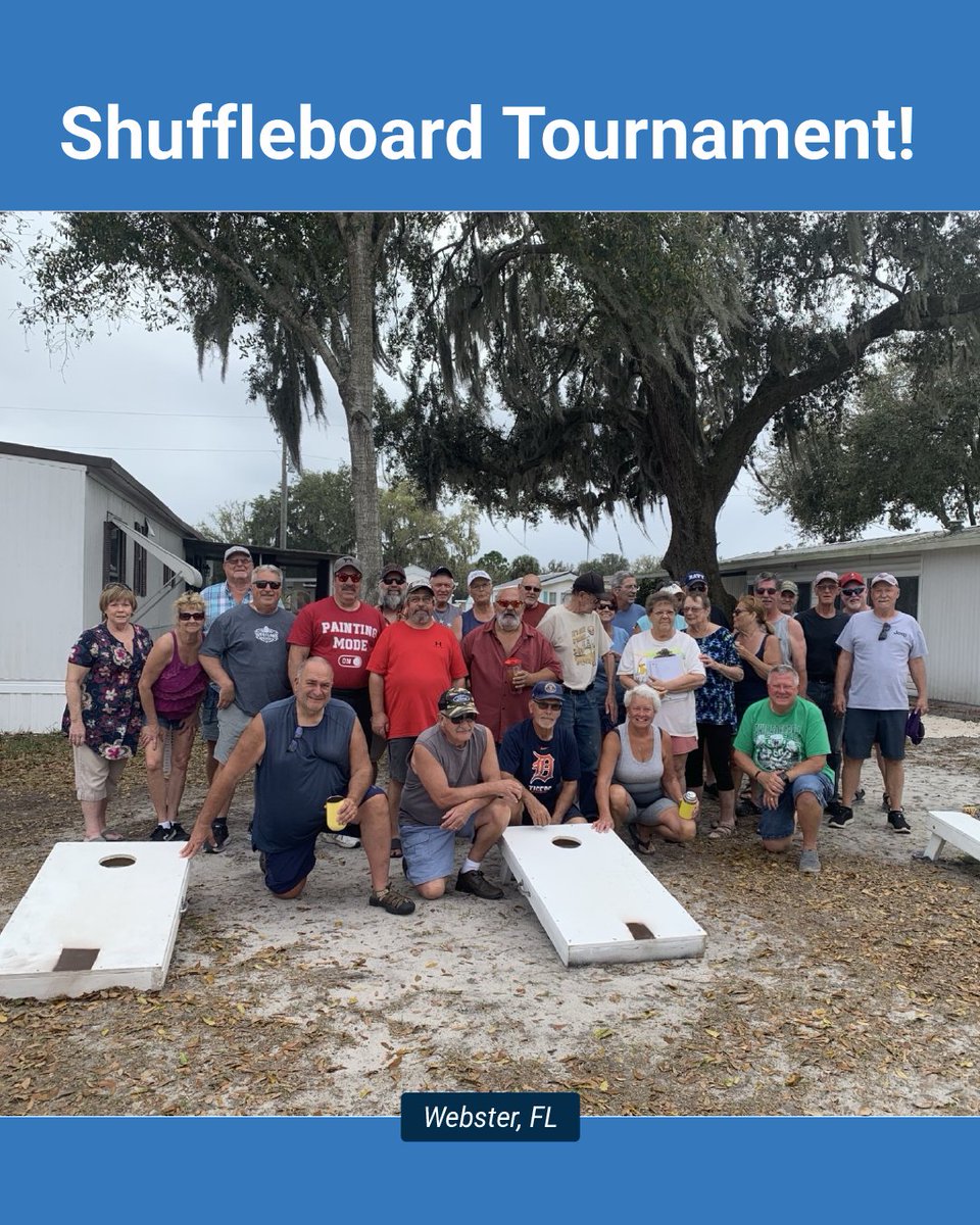 What a great day for some friendly competition! 🎯 Residents gathered for a shuffleboard tournament in Webster, FL.

#RootsManagementGroup #CommunityLiving #ShuffleboardTournament #ManufacturedHousing