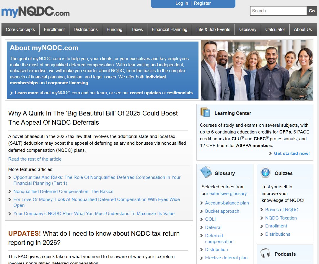 StockCompGuru's tweet photo. The award-winning resources for tax returns at myStockOptions are matched at its sibling website myNQDC, all about nonqualified deferred comp. See the tax-season alert from myNQDC (link in the replies). https://t.co/GxicIcw4Hn