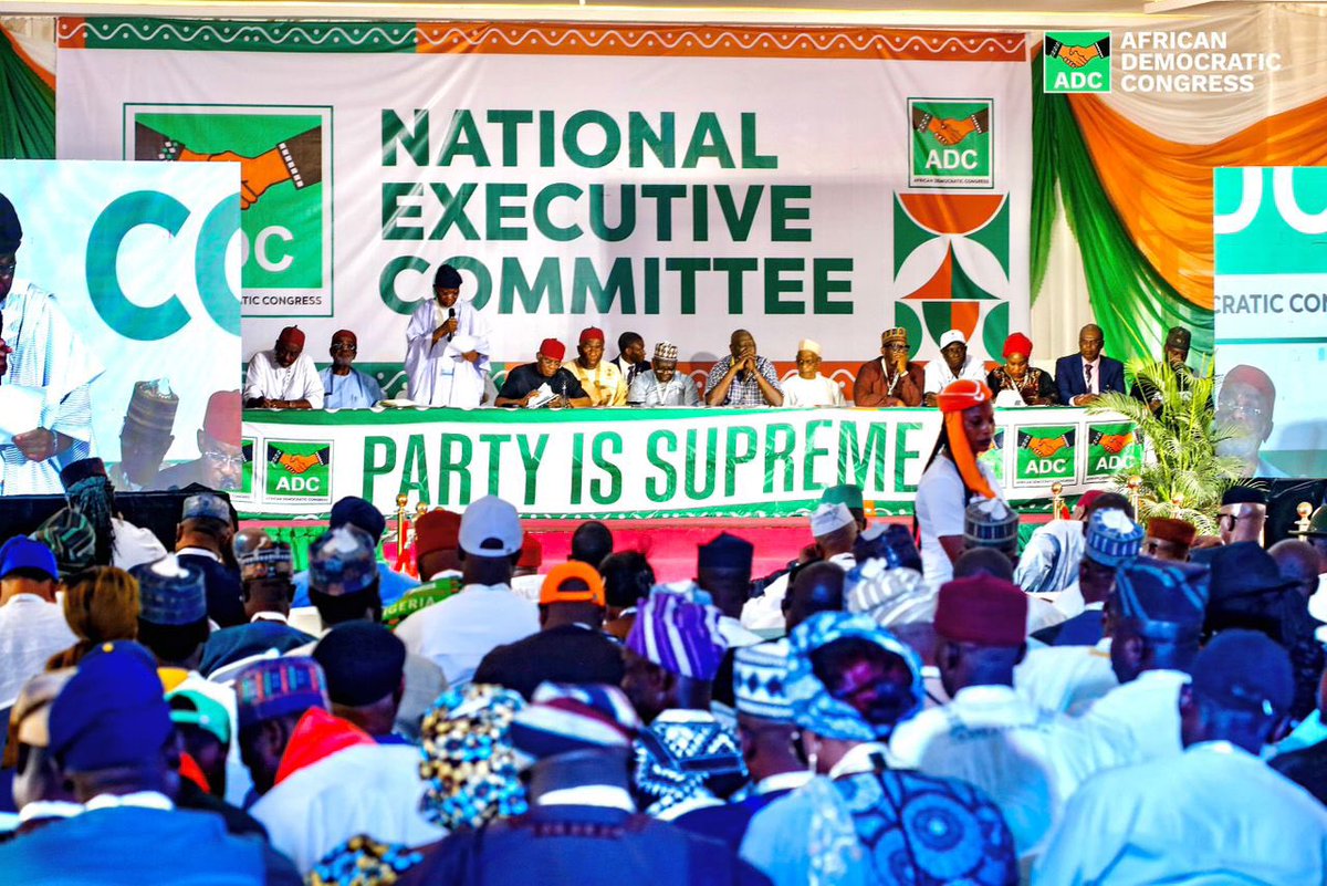 ADCNig's tweet photo. ADC NEC: David Mark Rallies Party for National Rescue, Slams APC Over Insecurity

The National Chairman of the African Democratic Congress (ADC), David Mark, has called on party leaders to unite and reposition the ADC as Nigeria’s leading alternative, declaring that the country is in urgent need of rescue from worsening insecurity and failed governance.

Speaking at the party’s  National Executive Committee (NEC) meeting held on Wednesday, March 25, 2026, Mark said Nigerians are “yearning for purposeful leadership,” stressing that the responsibility before the ADC is “moral and historic.”

He commended party members for their loyalty and sacrifices, urging them to rise above personal interests and strengthen internal cohesion. According to him, unity, discipline, and adherence to democratic principles remain critical to the party’s success.

In a strong critique of the ruling All Progressives Congress (APC), Mark said the government has failed to tackle insecurity, kidnapping, and widespread violence, warning that such challenges have now become “the new normal.”

“The ADC must rise to the occasion. We are prepared to do things differently and make Nigeria safer,” he declared.
The former Senate President also applauded state chairmen for embracing dialogue despite challenges, emphasizing that collaboration and strategic alliances are key to rescuing the nation.

At the meeting, the NEC ratified actions taken by the National Working Committee and approved key administrative decisions. It also endorsed the timetable for upcoming congresses and party primaries.

Briefing journalists, the National Publicity Secretary, Bolaji Abdullahi, said the party reviewed current political developments and agreed that Nigerians are increasingly disillusioned with the APC and are ready to embrace the ADC.

The meeting ended with a renewed commitment by party leaders to expand grassroots engagement and position the ADC as a credible platform for national renewal ahead of future elections.