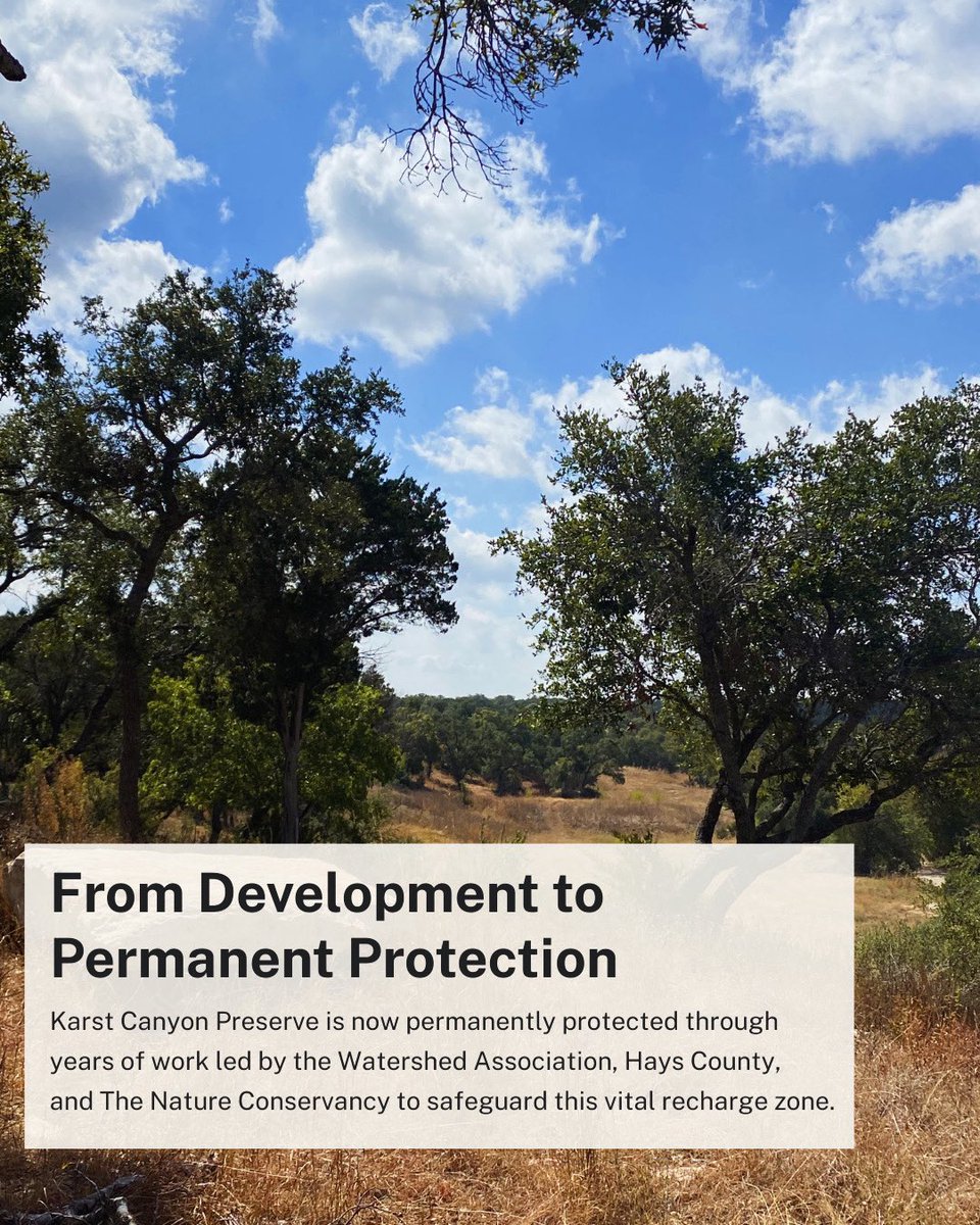 Karst Canyon Preserve is now permanently protected.

After more than a decade of vision, collaboration, and persistence, 176 acres of one of the most critical groundwater recharge zones in the Texas Hill Country has been secured.

🔗 Link in bio to read the full press release!