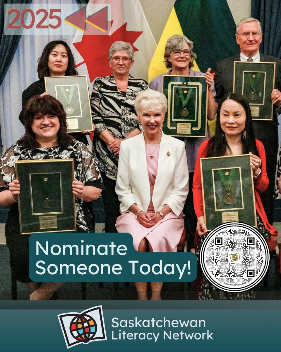 SaskLiteracy's tweet photo. The Saskatchewan Literacy Awards of Merit nominations are open. Nominate an outstanding learner, volunteer, professional, program, business, or youth volunteer today! ​

For award category information, or to download the nomination form: https://t.co/HEwe0zConS ​
 #SaskLiteracy https://t.co/1GKzQQ3BkG