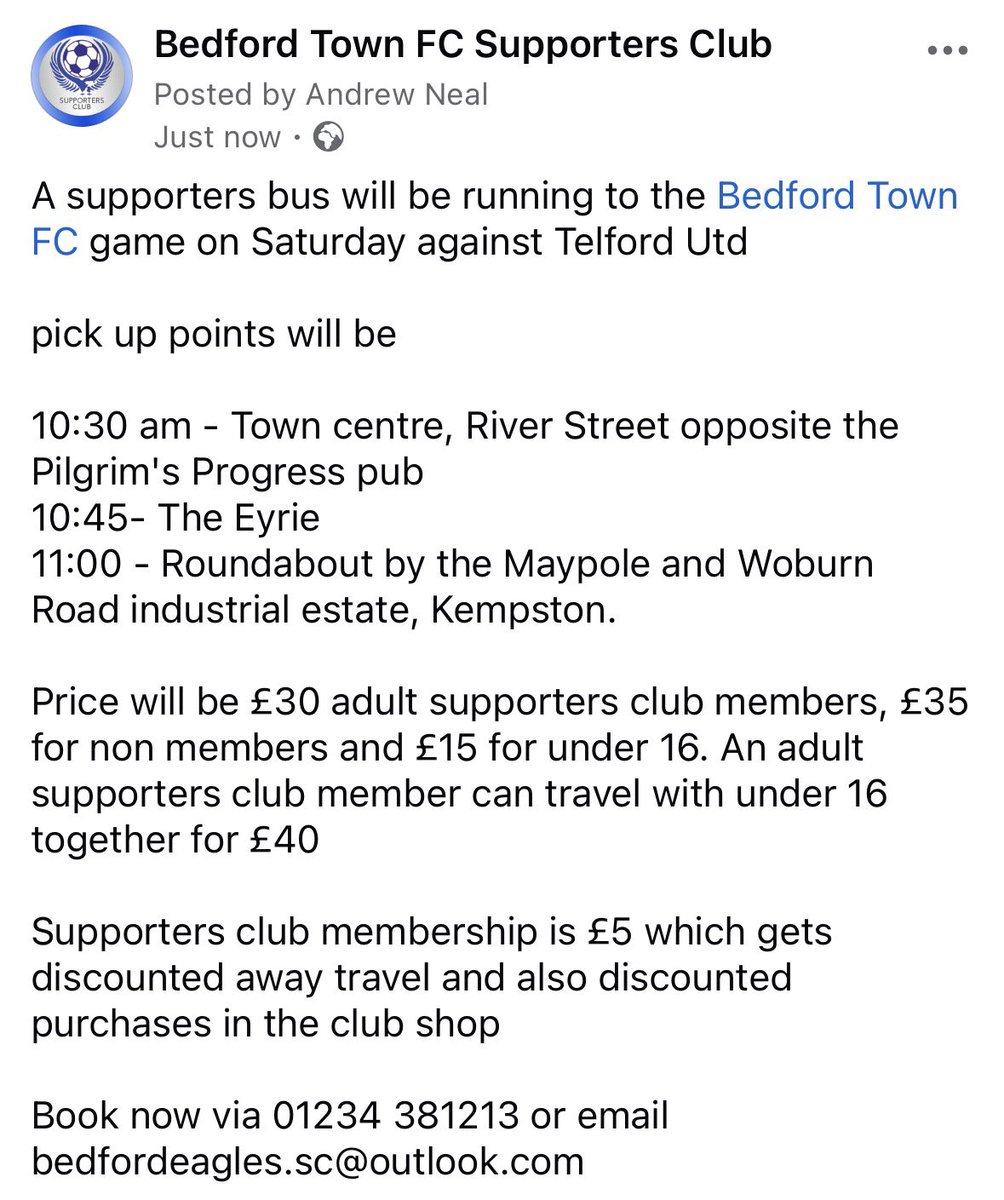 Bedford Town FC Supporters Club tweet media