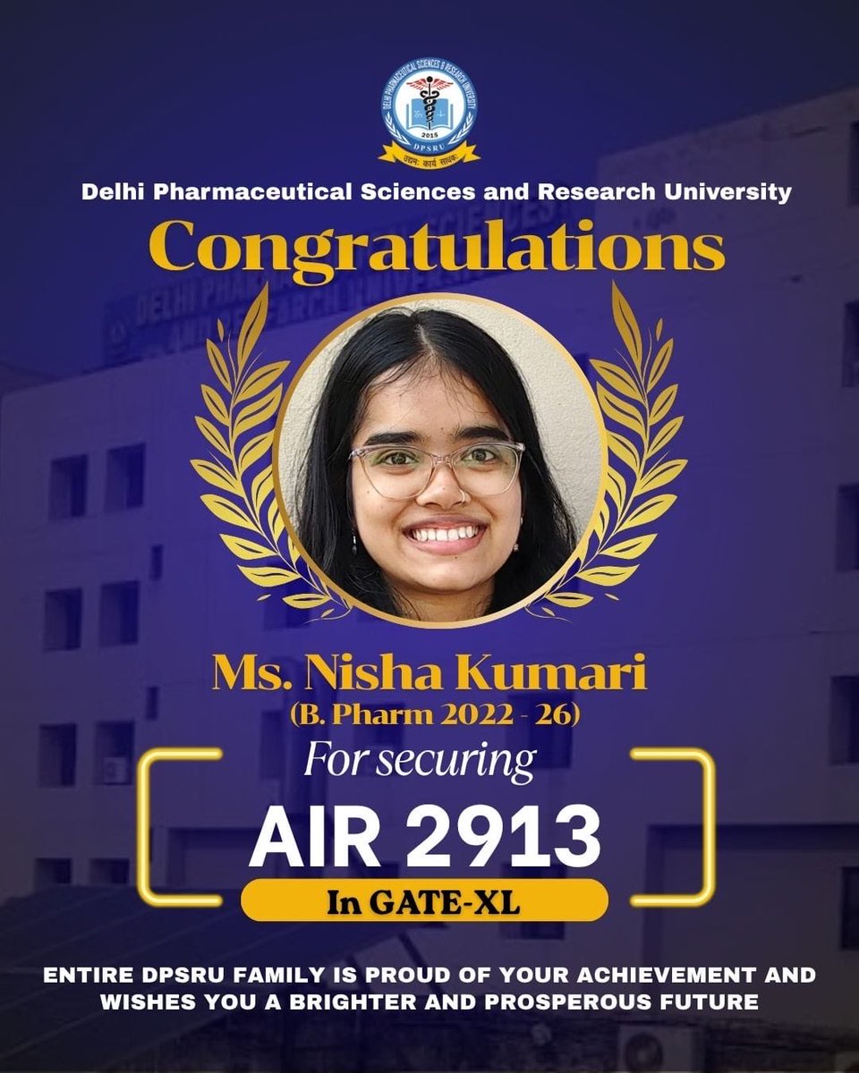 🎓✨ Celebrating Excellence at DPSRU!

Kudos to our students:
🔹 Anjali – AIR 327 (GATE-BT)
🔹 Nisha Kumari – AIR 2913 (GATE-XL)

Your dedication and perseverance truly reflect the spirit of DPSRU. Wishing you continued success! 🌟

#DPSRU #StudentAchievement #GATE2026