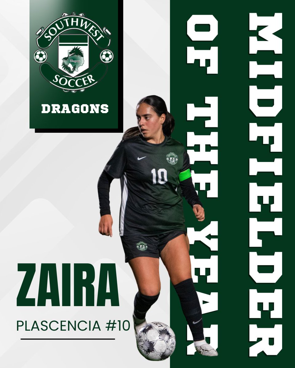 SWDragonsWS's tweet photo. Senior Captain Zaira Plascencia was named District 28-5A Midfielder of the Year! 

Zaira is the definition of a team captain and is like having another coach on the field. Do not mistaken her polite and quiet demeanor for passivity because she is the ultimate competitor! https://t.co/mnJoLqJCQE